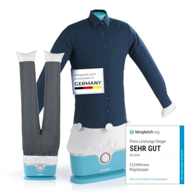 Abbildung von CLEANmaxx automatischer Hemdenbügler inklusive Hosenaufsatz Bügler für Hemden, Blusen &amp; Hosen, schonender als Wäschetrockner und Bügeleisen Trocknen in Minuten knitterfrei [hellblau]
