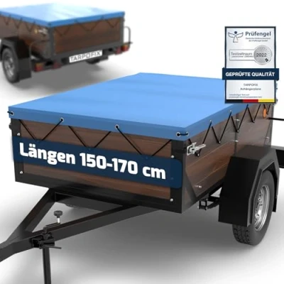 Abbildung von Tarpofix® Anhänger Plane 150x105 cm inkl. Planenseil Anhängerplane Flachplane aus PVC PLANENMATERIAL Verstärkte HP DDR für diverse PKW Hänger Abdeckplane Abdeckung Blau