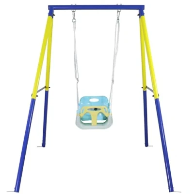Abbildung von CCLIFE Babyschaukel mit Schaukelgestell Kinderschaukel Schaukelgerüst Outdoor und Indoor Verstellbar Ab 2 Jahren ZERRO