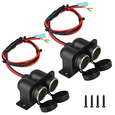 Abbildung von zigarettenanzünder Verteiler Kfz Adapter, Wasserdicht Marine Grade 12V / 24V Gleichstrom Feuerzeug Doppelloch steckdose, mit 60cm Anschlusskabel und Sicherung