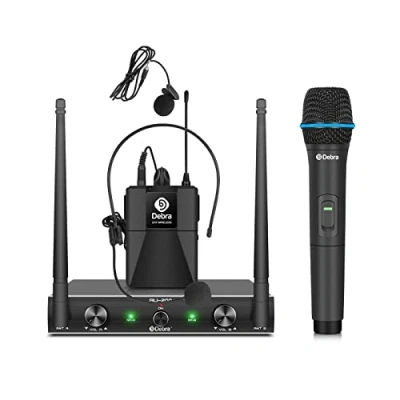 Abbildung von 2 Kanal UHF Mikrofon Kabellos Set,Debra AU200 mit Handmikrofon/Bodypack Transmitter/Headset Funkmikrofon/Lavalier Ansteckmikrofonen,für Kirche, Karaoke, Gesang, DJ（1 Handmikrofon &amp; 1 Bodypack）