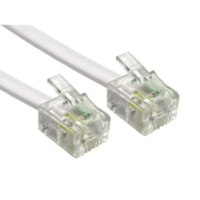 Abbildung von 12M langes RJ11 Kabel Telefonkabel, 6P4C Westernkabel auf Stecker Flachkabel Telefondose Modem Router Fax ISDN DSL VDSL Internet, Weiß, 12 Metre