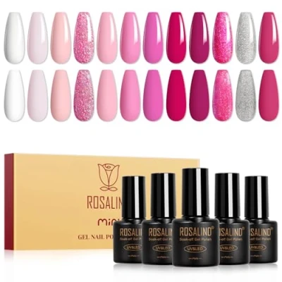 Abbildung von ROSALIND UV Nagellack Set Rosa,12 Farben Weiß Hellrosa Nude Neon Rosa Gel Nagellack, Frühling Sommer Valentinstag Shellac Pink Soak Off Farbgel für Gelnägel Maniküre