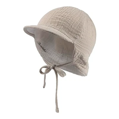 Abbildung von Sterntaler Schirmmütze Nacken Wende Jungen Mütze zum Wenden mit kleinem Nackenschutz UV Schutz 50 Sonnenhut Binden Baby und Kinder Kopfbedeckung aus Musselin (Bio) beige Größe 47