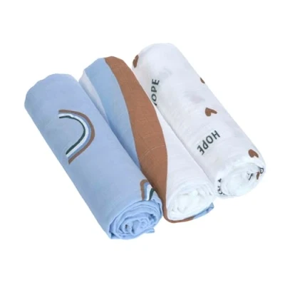 Abbildung von LÄSSIG Baby Mulltuch Spucktuch Puckdecke 3er Set Baumwolle 80 x cm/Heavenly Soft Swaddle L Happy Rascals Sky Blue