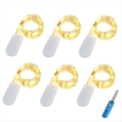 Abbildung von BXROIU 6 x 20er Micro LED Lichterkette mit CR2032 Batterie betrieb Auf 2 Meter Silberdraht für Party, Garten, Weihnachten, Halloween, Hochzeit, Beleuchtung Deko (Warm weiß)