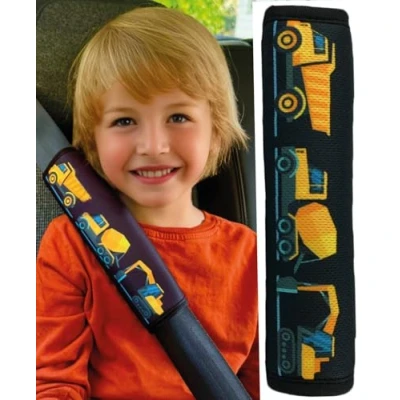 Abbildung von HECKBO 1x Kinder Auto Gurtpolster Gurtschutz mit Baufahrzeuge Motiv Sicherheitsgurt Polster für und Babys Ideal jeden Gurt Autositzerhöhungen Fahrradanhänger Flugzeug