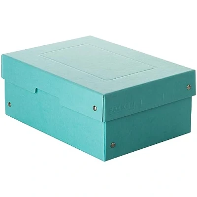 Abbildung von Original Falken PureBox Pastell. Made in Germany. 100 mm hoch DIN A5 blau. Aufbewahrungsbox mit Deckel aus stabilem Karton Vegan Geschenkbox Transportbox Schachtel Allzweckbox