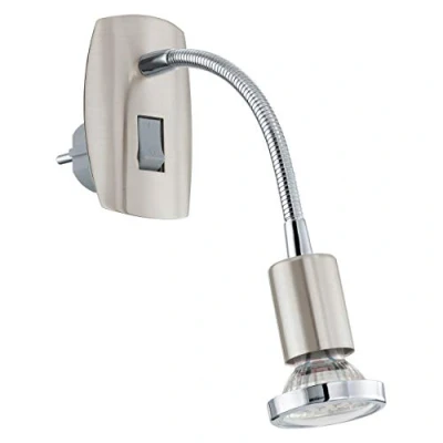 Abbildung von EGLO Steckdosenspot Mini, 1 flammige Steckerleuchte, Steckdosenlampe aus Stahl, Farbe: Nickel matt, chrom, Fassung: GU10, inkl. Schalter und Flexarm