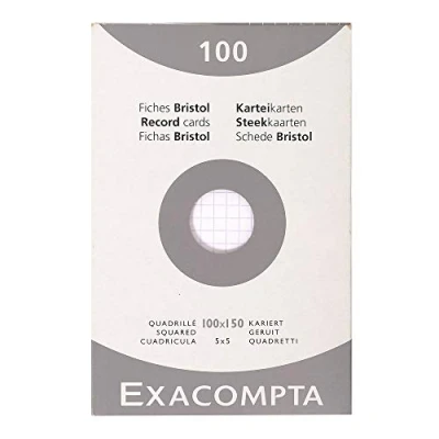 Abbildung von Exacompta 13606E 100er Pack Karteikarten kariert DIN A4 in Kartonschachtel 21 x 29,7 cm gelocht ideal für die Schule und Universität zum Lernen weiß