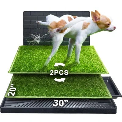 Abbildung von Hompet Hundeklo Hundetoilette Welpentoilette für Innen oder Veranda, 2 Pcs Trainingsunterlage, Wiederverwendbares Hundegraspolster mit Tablett, Tragbare Hundedrüsenbox kleine/Mittlere Hunde
