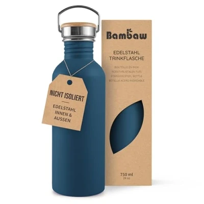 Abbildung von Bambaw Trinkflasche Edelstahl 750ml, Nicht isolierte Blau, BPA Freie Trinkflasche, Auslaufsichere Wasserflasche Metall Azurblau