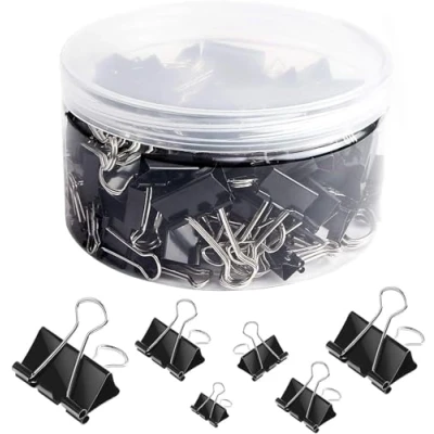Abbildung von 110 Stück Foldback Klammern Set, Schwarze Binderclips, Binder Clips, Metallklammern Papierklammern für Schule, Heimbedarf, Verschiedene Größen 51 mm 42 32 25 19 15