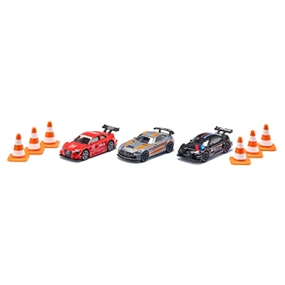 Abbildung von siku 6331, Geschenkset Race, Mercedes AMG GT4, Audi RS 5 Racing und BMW M4, Inkl. 6 Pylonen, Spielzeug Autos, Metall/Kunststoff, Multicolor, Mit Sportfelgen Heckflügeln