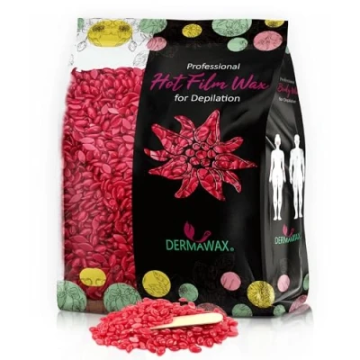 Abbildung von Dermawax 500 Gramm Rose Heißwachs Wachserlen mit Kokosnussöl Für Haarentfernung Sanftes Waxing ohne Vliesstreifen Brazilian, Beine, Achseln, Gesicht Frauen &amp; Männer (0,5 kg, Black Rose)