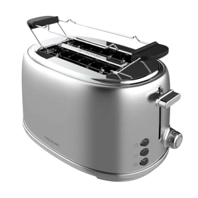 Abbildung von Cecotec Toaster 2 Scheiben Toast&amp;Taste 1000 Retro Double Inox, 980 W, Breite und Kurze Schlitze von 3,8 cm, Edelstahl, Obere Roste, Regulierbare Leistung, Krümelschublade