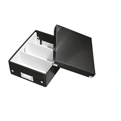 Abbildung von Leitz Click &amp; Store Aufbewahrungsbox mit Deckel Klein, Box Trennwänden für Zubehör im Büro oder Utensilien Haushalt, Transportbox aus 84 % recycelter Premium Hartpappe, Schwarz, 60570095