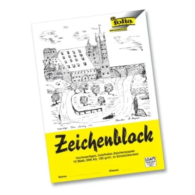 Abbildung von folia 8103 Zeichenblock mit Leinenecken 120 g/m², DIN A3, 10 Bogen, weiß, hochwertiges, holzfreies Zeichenpapier