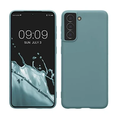 Abbildung von kwmobile Hülle kompatibel mit Samsung Galaxy S21 weiches TPU Silikon Case Cover geeignet für kabelloses Laden Antique Stone