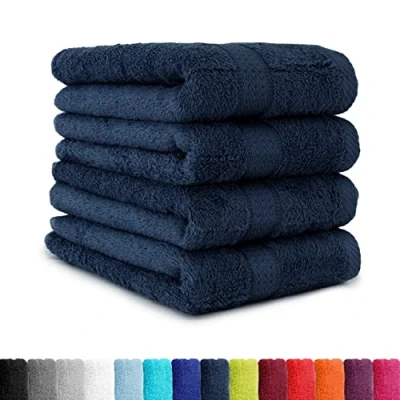 Abbildung von BaSaTex 4er Pack Handtuch Set für Haushalt &amp; Gäste Frottee Handtücher mit Aufhängeschlaufe aus weicher Baumwolle in 50x100cm Waschtücher Bad Öko Tex Made Green Marine