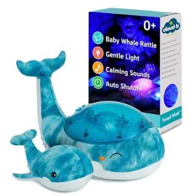 Abbildung von Cloud B Beruhigender Meeresbodenprojektor mit beruhigenden Geräuschen Helligkeit und Geschwindigkeit der Bewegung einstellbar Automatische Abschaltung Musik Nachtlicht Wal Tranquil Whale Family