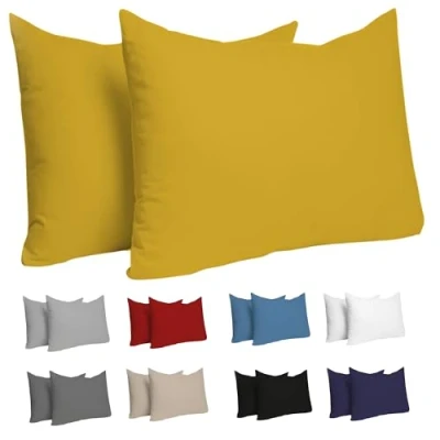 Abbildung von Dreamzie Kissenbezug 50x70 (Set mit 2) 100% Jersey Baumwolle 150 g/qm Kissenbezüge Gelb Für 70x50 Kissenhülle Resistent und Hypoallergen