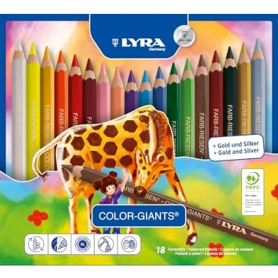 Abbildung von LYRA Farb Riesen, Holzfarbstifte, hexagonal, Jumbo, lackiert, Mine 6,3 mm, Metalletui, 18 sortierte Farben