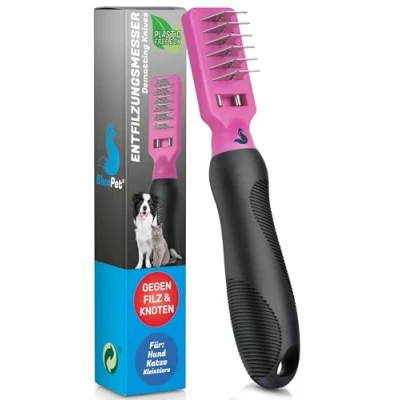 Abbildung von BluePet Profi Entfilzungskamm für Hunde und Katzen Entfilzungshaken Entfilzungsmesser Entfilzungsharke Katze Knoten Entferner Hund Entfernt Verfilzungen &amp;