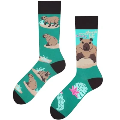 Abbildung von TODO Lustige Capybara Socken Damen, Wasserschwein Herren, Coole Motiv Lustig, Bunte, Verrückte (35 38, Türkis)