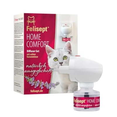 Abbildung von Felisept Home Comfort Starter Set (Verdampfer + Flakon 45ml) Beruhigungsmittel für Katzen mit natürlicher Katzenminze ohne Pheromone Beruhigung &amp; Wohlbefinden