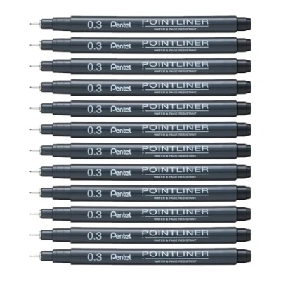 Abbildung von Pentel Pointliner S20P 3A, Fineliner, schwarz, wasserfest und lichtecht, 0,3 mm, 12 Stück