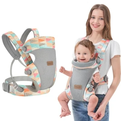 Abbildung von IULONEE Upgrade Babytrage Neugeboren Baby Carrier mit Lendenwirbelstütze Ergonomische Säuglingsträger Wrap Convertible Front und Back Rucksack Kleinkind Tragen für Babys 3 36 Monate Bunt