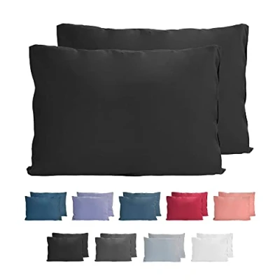Abbildung von Komfortec 100% Baumwolle Kissenbezüge 2er Set 40x60 cm, Superweicher Premium Jersey Kopfkissenbezug 150 g/m², Kissenhülle, Schwarz