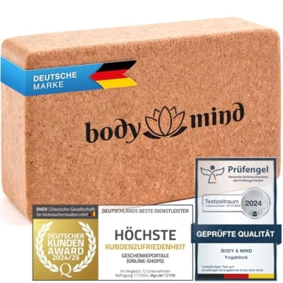 Abbildung von Body &amp; Mind® Yoga Block aus Kork 100% Natur für Pilates, Meditation Fitness Klotz Anfänger und Profis (1 Stück)
