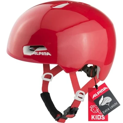 Abbildung von ALPINA HACKNEY Leichter, Bruchfester &amp; Optimal Klimatisierter Fahrradhelm Mit Nachrüstbarem LED Für Kinder, red Gloss, 47 51 cm