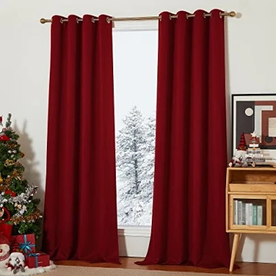 Abbildung von PONY DANCE Vorhang Blickdicht Weihnachten Gardienen 2 Set Verdunklungsvorhänge mit Ösen Wohnzimmer Gardinen Rot Thermovorhänge Kälteschutz Winter, H 245 x B 140 cm