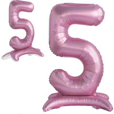 Abbildung von Luftballon 5. Geburtstag Zahl 5 Rosa Stehende XXL Riesen Folienballon 82cm Geburtstagsdeko Mädchen Ballon Deko zum Geburtstag.