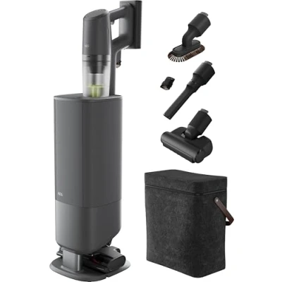 Abbildung von AEG ULTIMATE 8000 Akku Staubsauger mit Absaugstation, Automatik verlängert Laufzeit, 5 Stufen Filtration, für Hartboden, Teppich, Tierhaare, 25,2V wechselbar, 400ml, Dunkelgrau, AP83AB25DG