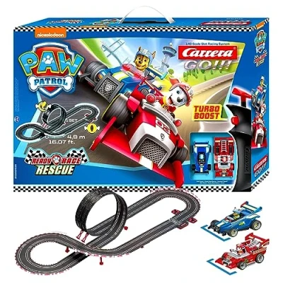 Abbildung von Carrera GO!!! PAW Patrol Ready Race Rescue Set 2 Slotcars inkl. Handregler mit Turbo Knopf Inklusive Chase und Marshall 4,9 m Streckenlänge Looping Rundenzähler Maßstab 1:43