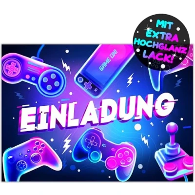Abbildung von 12x Gaming EINLADUNGSKARTEN KINDERGEBURTSTAG Junge Mädchen die Gamer PARTY Karten sind Einladung für Jungen Kinder GEBURTSTAG VIDEOSPIEL Game Controller SPIELEABEND
