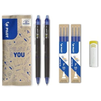 Abbildung von Pilot 9er Set Frixion Point Clicker Tintenroller 0.5 mm mit löschbarer, thermosensitiver Tinte 2 Blau, 6 blaue Minen, Remover feiner Spitze nachfüllbar Zauberstift