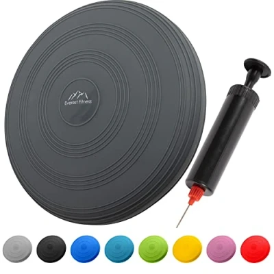 Abbildung von EVEREST FITNESS Balance Kissen Luftkissen mit 33 cm Durchmesser Ballsitzkissen zur Stärkung der Orthopädisches Sitzkissen Linderung von Rückenschmerzen, Pad dunkelgrau