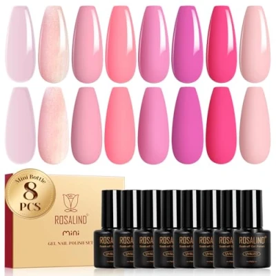 Abbildung von ROSALIND UV Nagellack Rosa, 8 Farben Hellrosa Neon Rosa Gel Nagellack, Frühling Sommer Valentinstag Shellac Pink Soak Off Farbgel für Gelnägel Maniküre