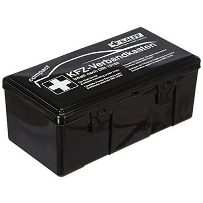Abbildung von Kalff 23503 Auto Verbandskasten Kompakt Din 13164, Kfz Erste Hilfe Set, Box für Kofferraum, Notfall Zubehör Pkw, Motorrad, Schwarz