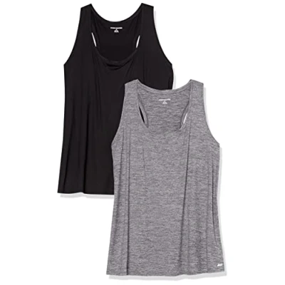 Abbildung von Amazon Essentials Damen Tech Stretch Racerback Tanktop (Erhältlich In Übergröße), 2er Pack, Kohlegrau Space dye/Schwarz, M