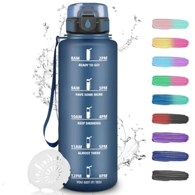 Abbildung von Trinkflasche, Trinkflasche 1.5 Liter, Sport mit Filter, für Kohlensäurehaltige Getränke, Leicht zu Reinigen, Auslaufsicher, Fitness, Camping, Wandern, Yoga