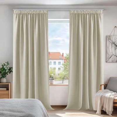 Abbildung von Deconovo Blickdichte Gardine mit Kräuselband Vorhang Kinderzimmer Wärmeisolierend Winter, 240x140cm(HöhexBreite), Creme, 2er Set
