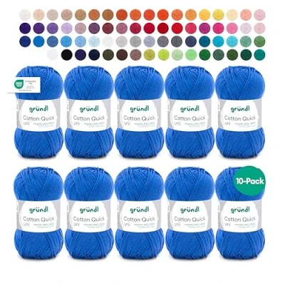 Abbildung von Gründl Wolle Cotton Quick Uni 10 x 50 g Strickgarn Häkelgarn 100 % Baumwolle Hautfreundlich &amp; Pflegeleicht Nadelstärke 3 4 Royalblau