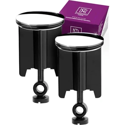 Abbildung von 2 Waschbeckenstöpsel 2er 40mm Universal Abflussstopfen Stücke Stöpsel Waschbecken Chrom aus Messing mit Gummi Excenterstopfen Höhenverstellbar Rostfrei Abfluss Stueck
