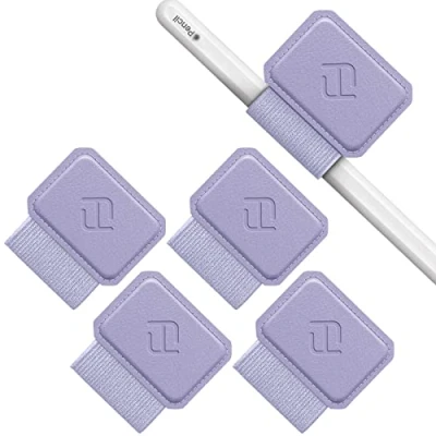 Abbildung von Fintie 4 Stück Stifthalter Selbstklebend für Apple Pencil und Stylus Stift, Elastisch Kunstleder Pen Loop Holder Notizbuch, Kalender, Tablet, Ordner, Violet